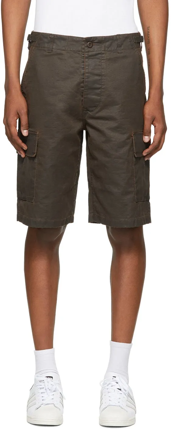 032c Brown Embroidered Logo Cargo Shorts