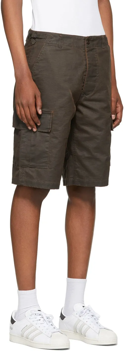 032c Brown Embroidered Logo Cargo Shorts