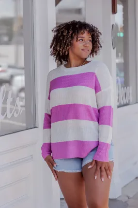 Ivory & Orchid Stripe Lightweight Sweater