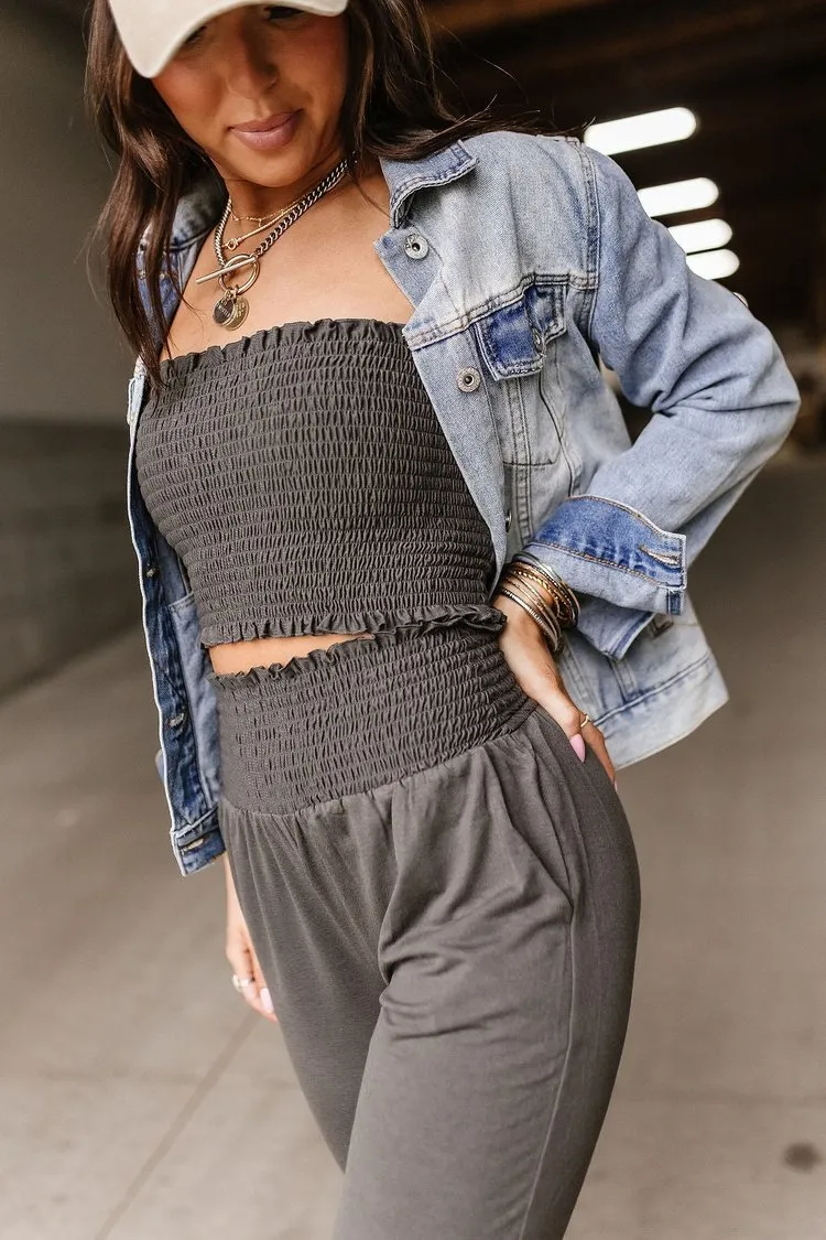 Jessie Smocked Set - Charcoal