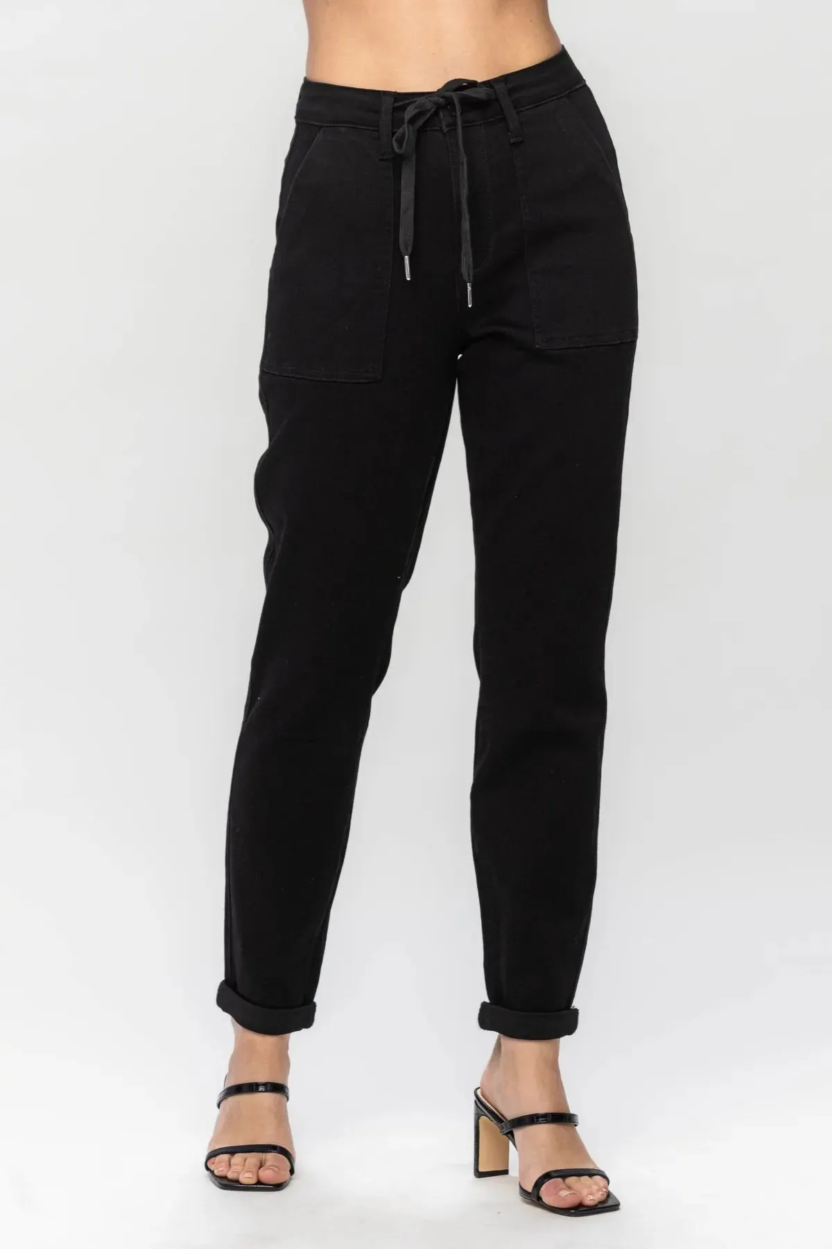 Judy Blue HW Jet Black Double Roll Cuff Jogger