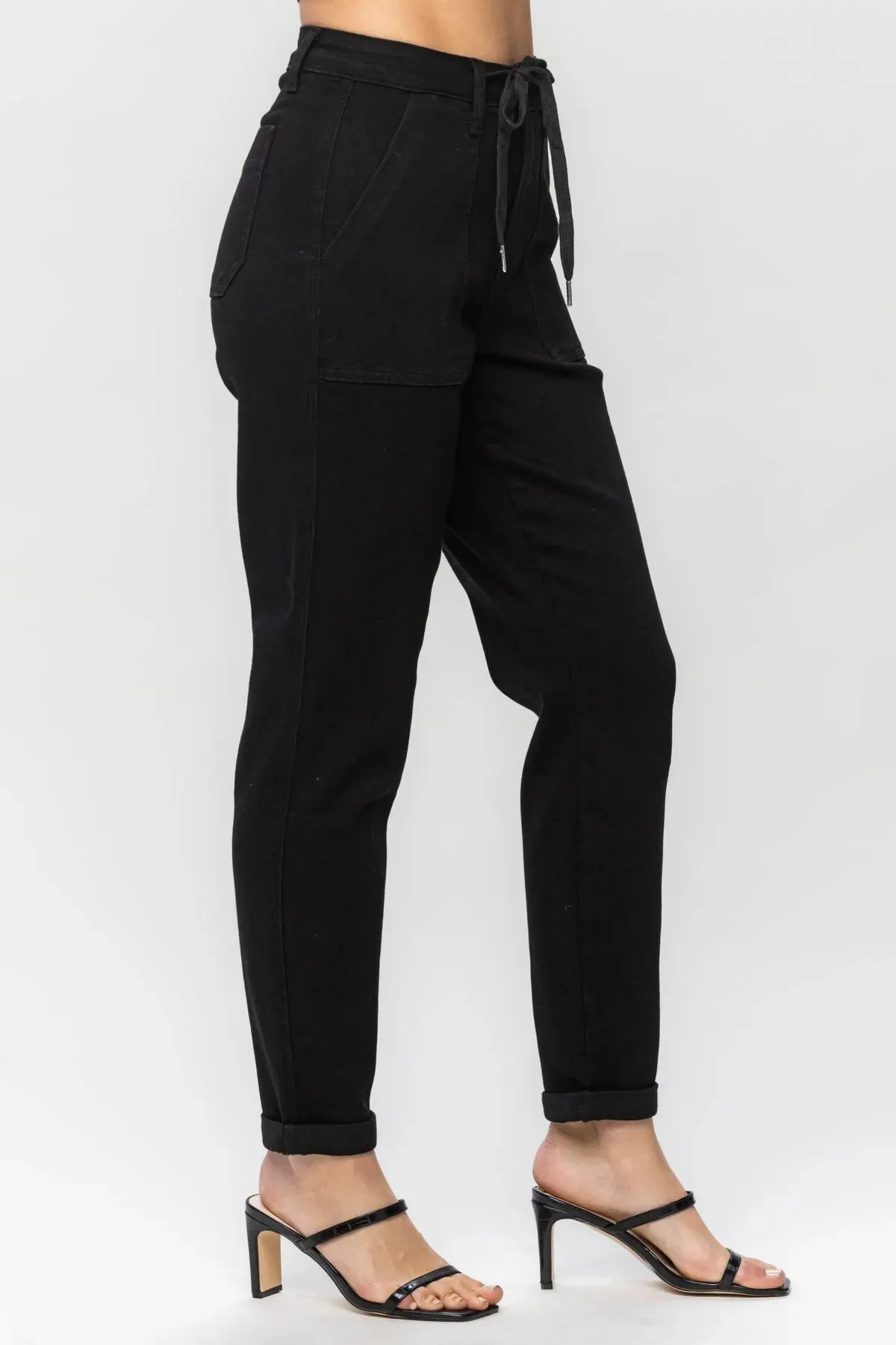 Judy Blue HW Jet Black Double Roll Cuff Jogger