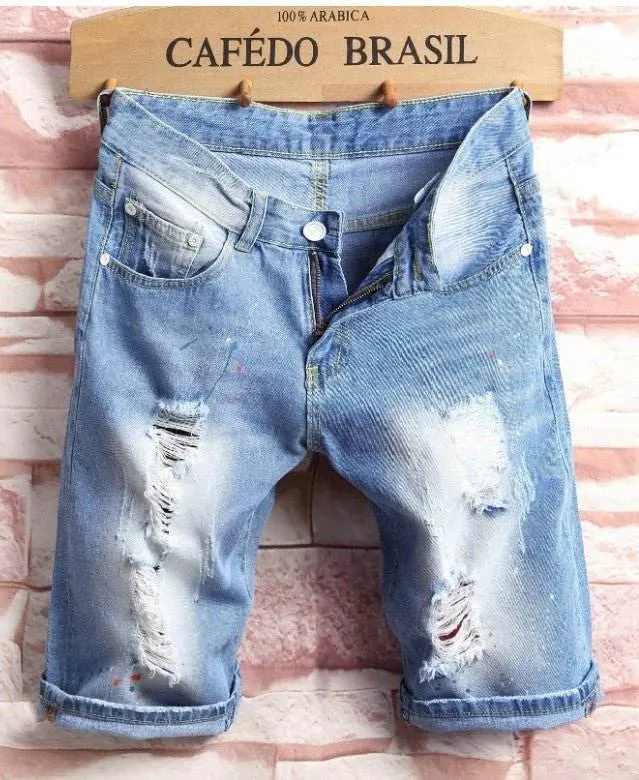Simple Design Pockets Fitted Destroyed Half Jeans
