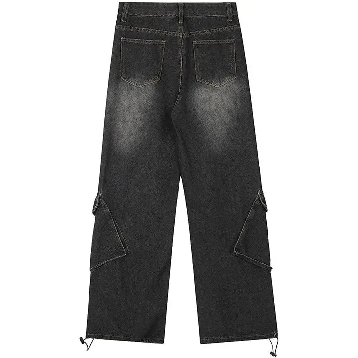 Sneakerhill® Stylish Straight Leg Jeans Patchwork Pocket