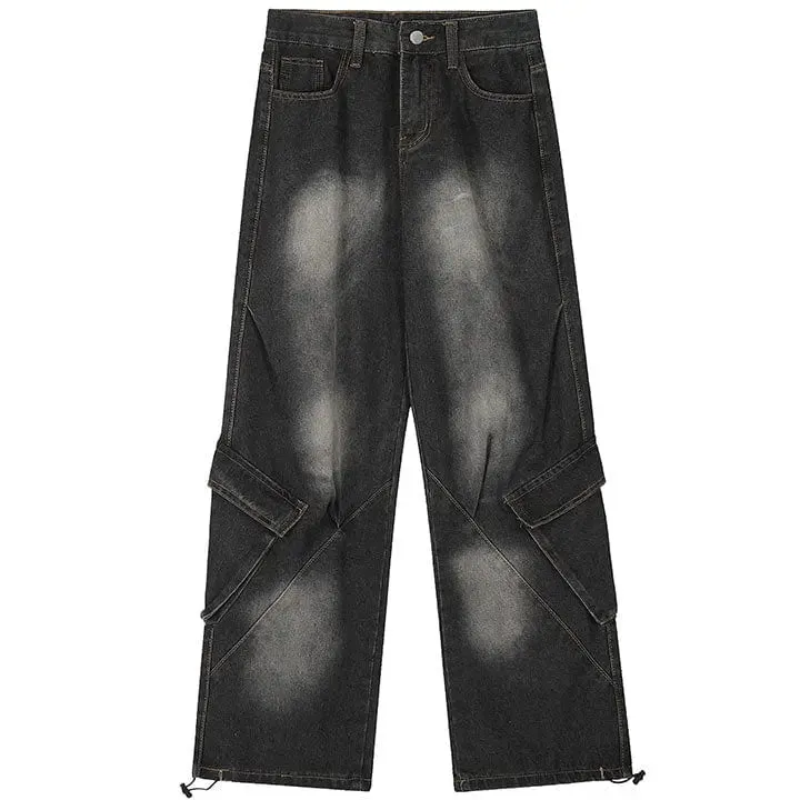 Sneakerhill® Stylish Straight Leg Jeans Patchwork Pocket