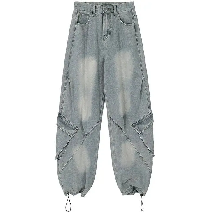 Sneakerhill® Stylish Straight Leg Jeans Patchwork Pocket