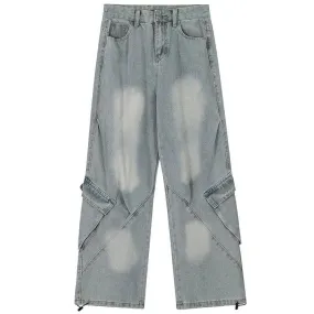 Sneakerhill® Stylish Straight Leg Jeans Patchwork Pocket