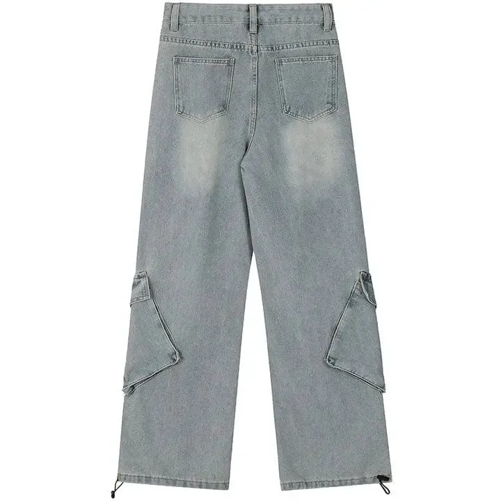 Sneakerhill® Stylish Straight Leg Jeans Patchwork Pocket