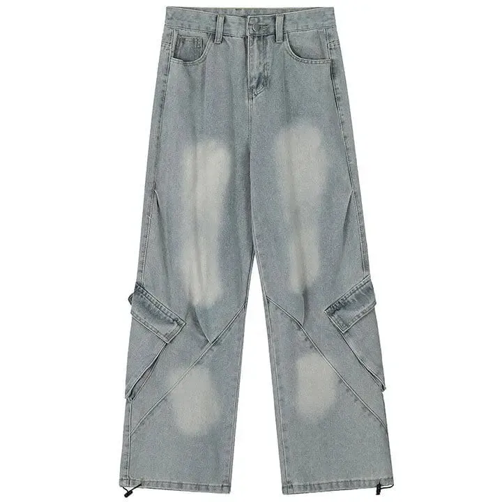 Sneakerhill® Stylish Straight Leg Jeans Patchwork Pocket