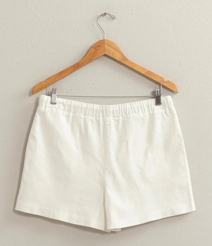 White Lightweight Denim Drawstring Shorts