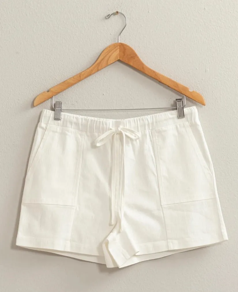 White Lightweight Denim Drawstring Shorts