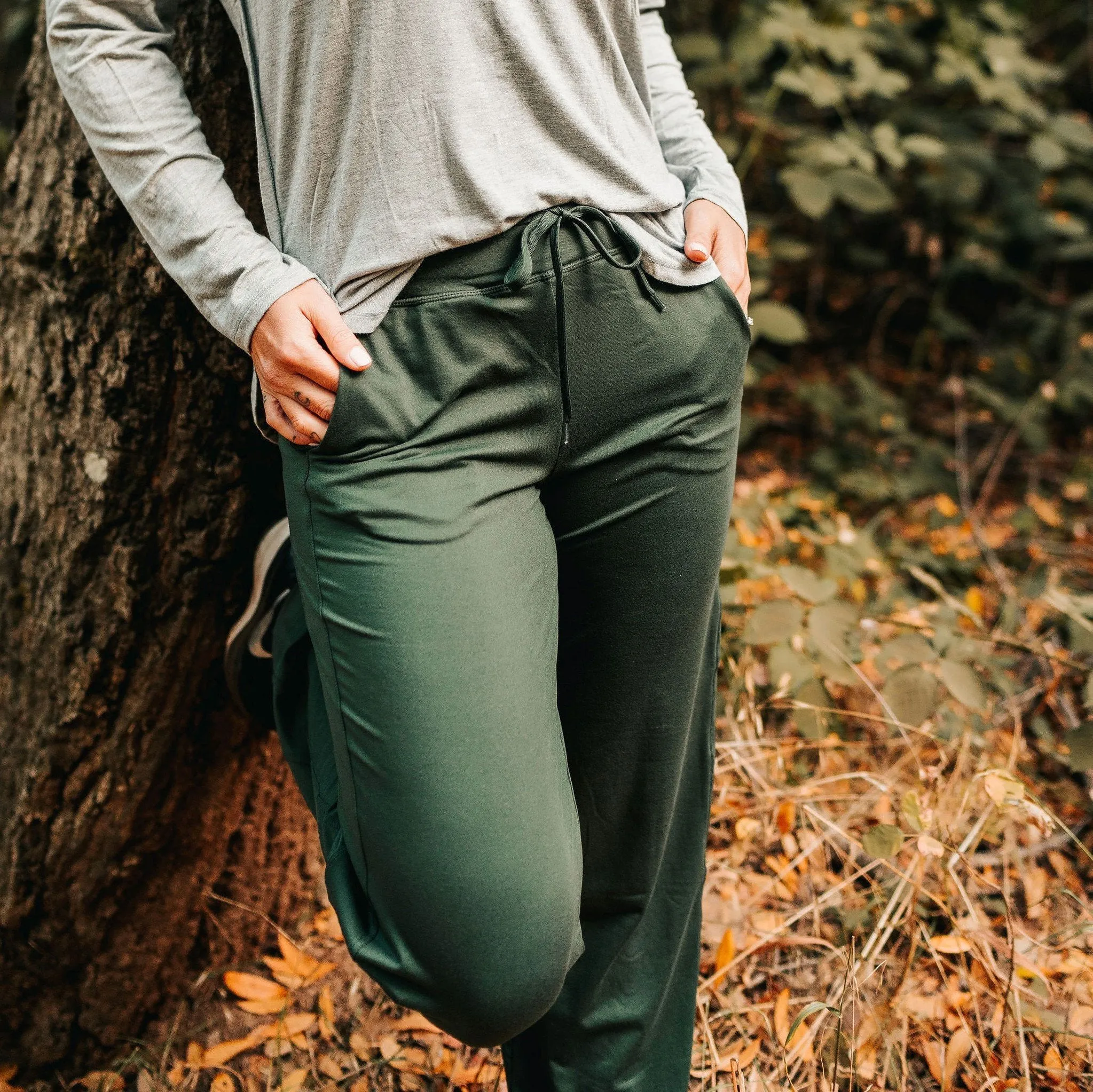 Wide Leg Lounge Pants - Evergreen -FINAL SALE