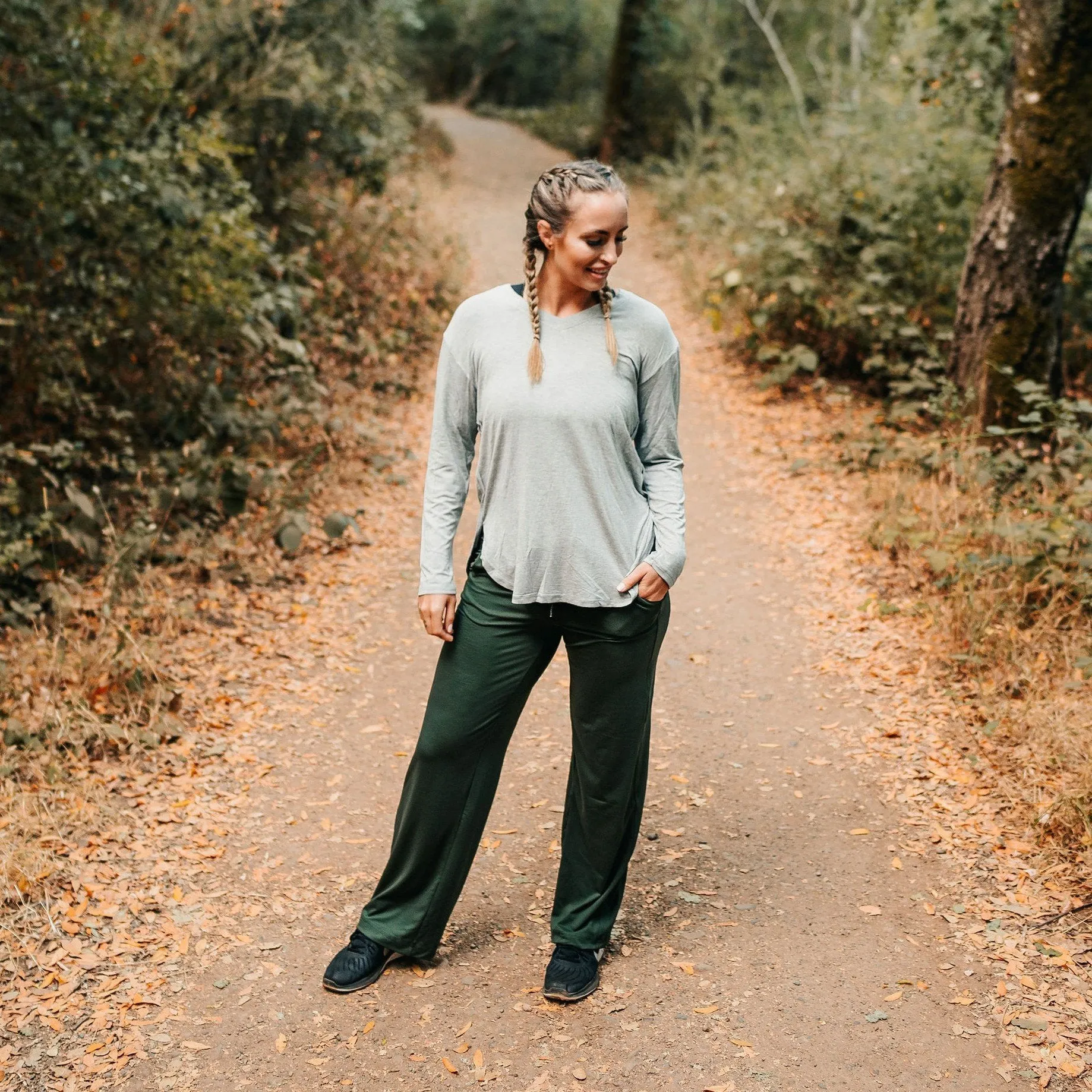 Wide Leg Lounge Pants - Evergreen -FINAL SALE