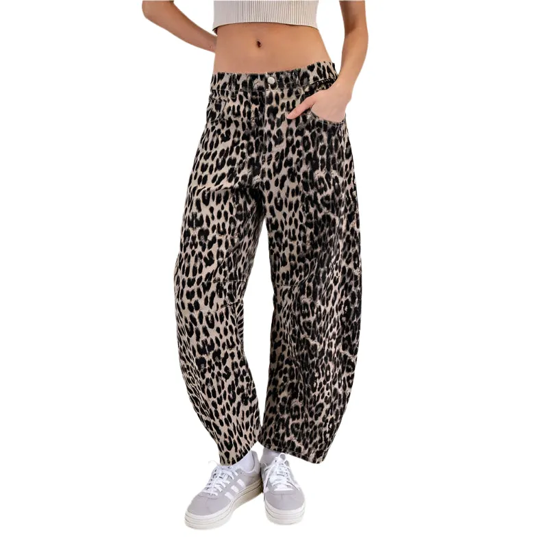Women's ee:some Leopard Printed Barrel Jeans PG10640